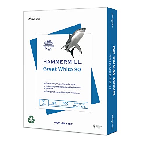 Hammermill Printer Paper, Great White 30% Recycled Paper, 8.5 x 11