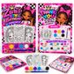 A children's birthday coloring paint set displayed in two retail packages with three coloring pages, paint pots, a paintbrush, and paint palettes. The packaging features a cartoon girl with a pink bow and the text 'Zuri's 6th Birthday' and 'THANK YOU for making my 5th birthday so special!'.