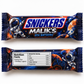Two custom Snickers-style candy bars with a space theme, one showing the front packaging with astronaut and planet graphics, and the other showing the nutrition facts panel, on a white background.