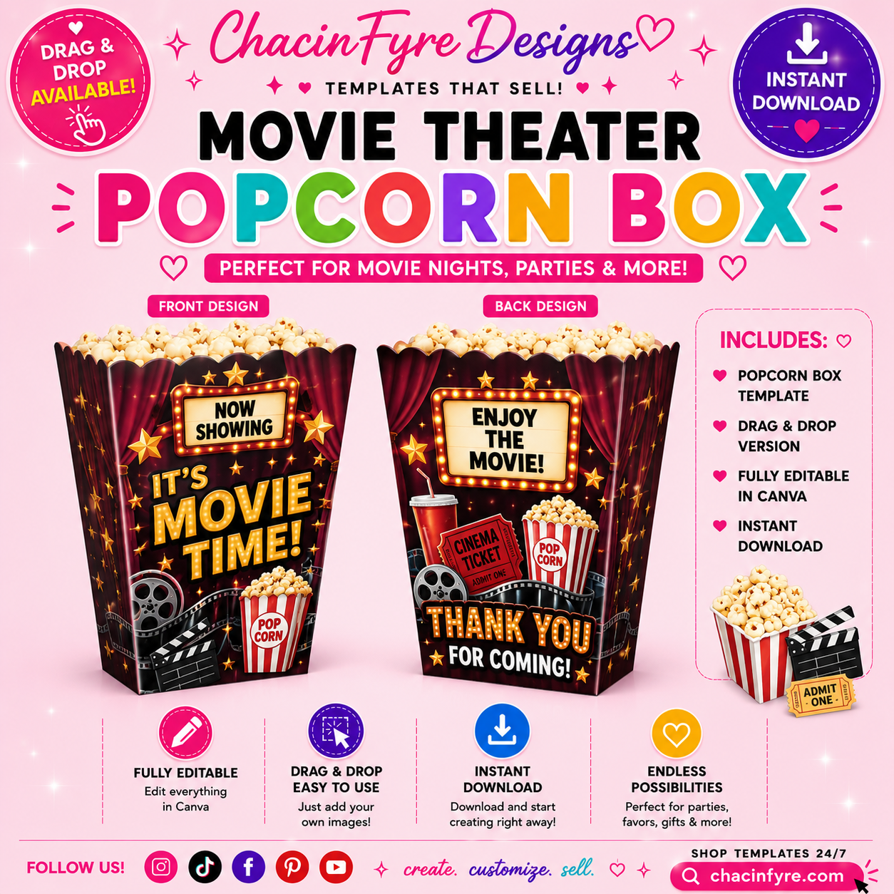 Mini Popcorn Box Template