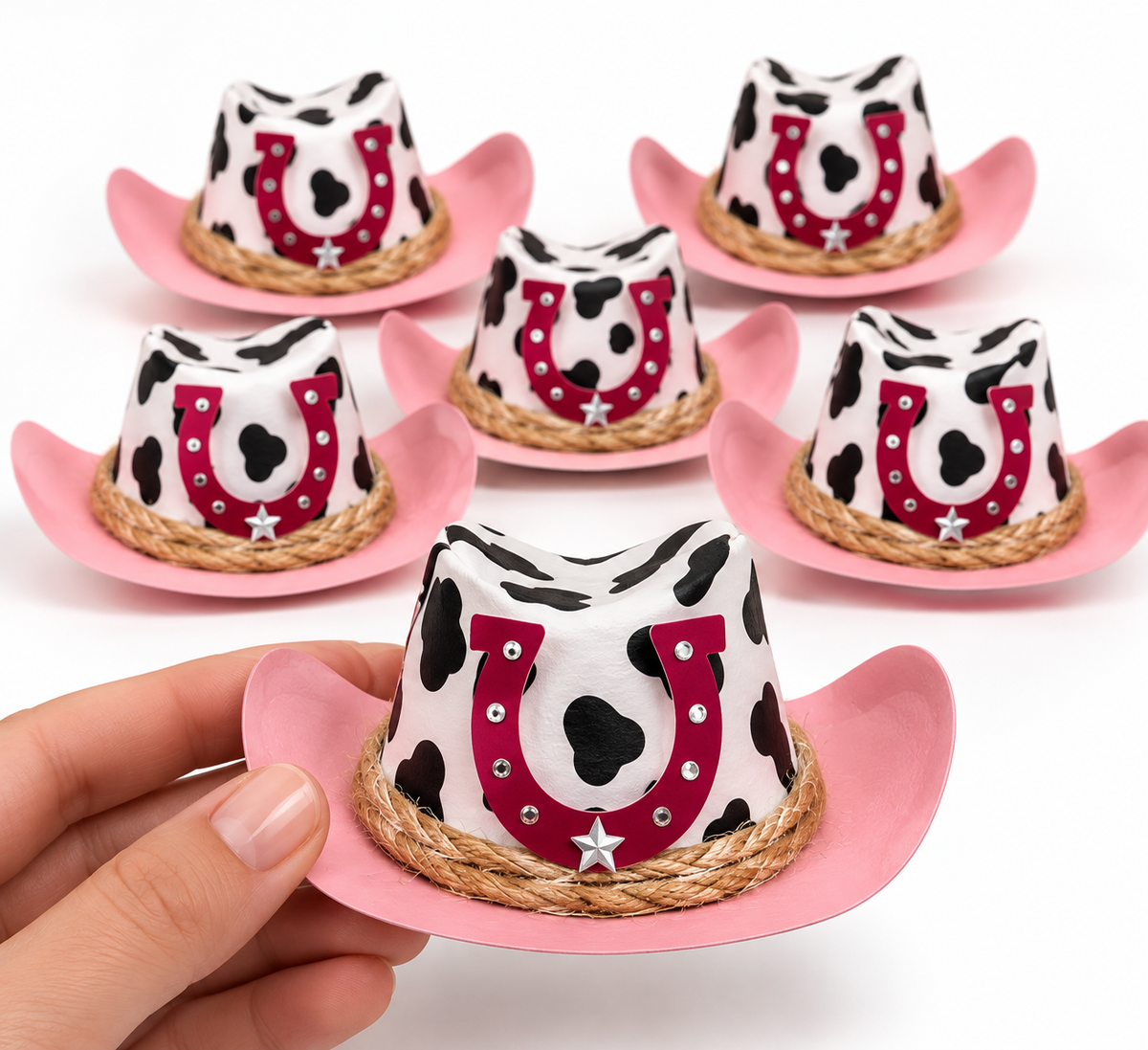 Personalized cowboy hat Pringles party favors with custom name, age, theme, and coordinating balloon colors
