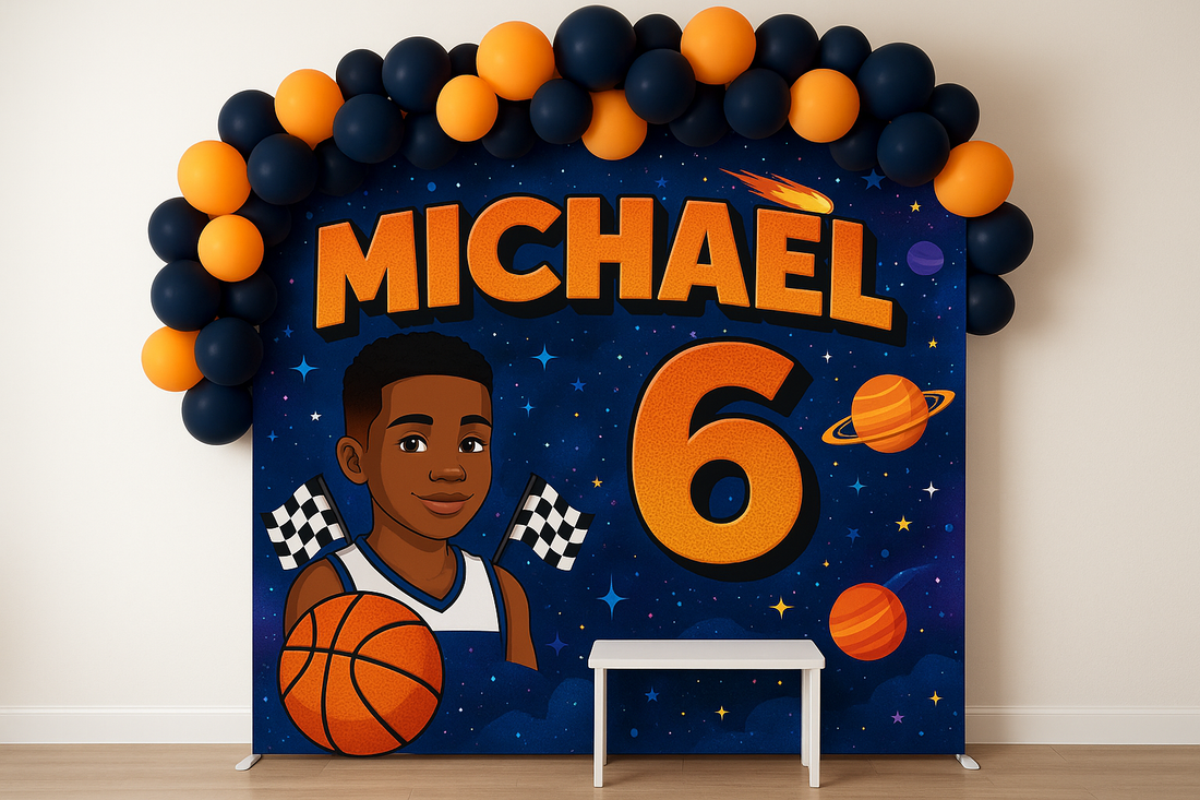 Personalized event backdrop with balloon display