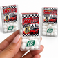 Personalized Tic Tac party favors with red race car birthday labels for Matteo’s 6th birthday