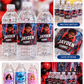 Examples of personalized party water bottles showing group display and close-up label designs
