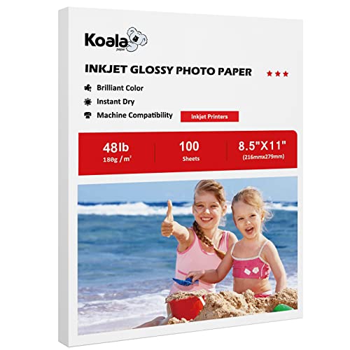 Koala Glossy Photo Paper 8.5X11 Inches 100 Sheets Compatible with Inkjet Printer 48lb