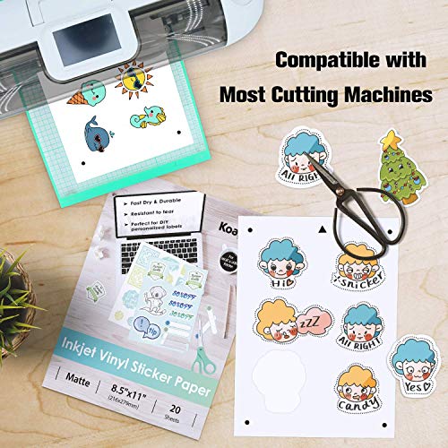 Koala Sticker Paper Matte White, 8.5x11 Inch 100 Sheets Printable Full  Sheet Label Paper for Inkjet Printers, Work with Cutter Machines 